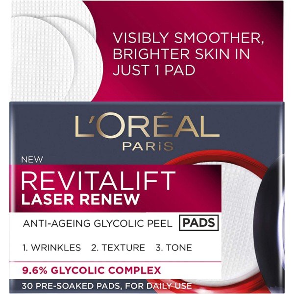 Loreal Revitalift Laser Renew Anti Ageing Glycolic Acid Peel Pads 30 X 6 Loreal Revitalift Laser Renew Anti Ageing Glycolic Acid Peel Pads 30 X 6 - Image 1