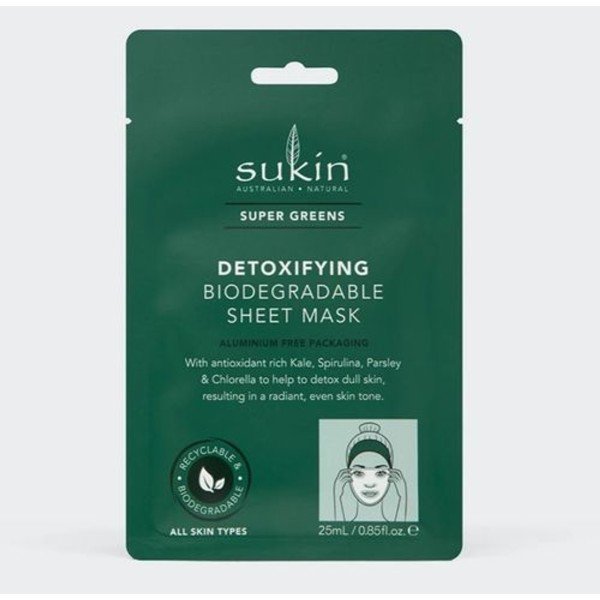 Sukin Super Greens Detoxifying Sheet Mask Sachet X 8 - Image 1