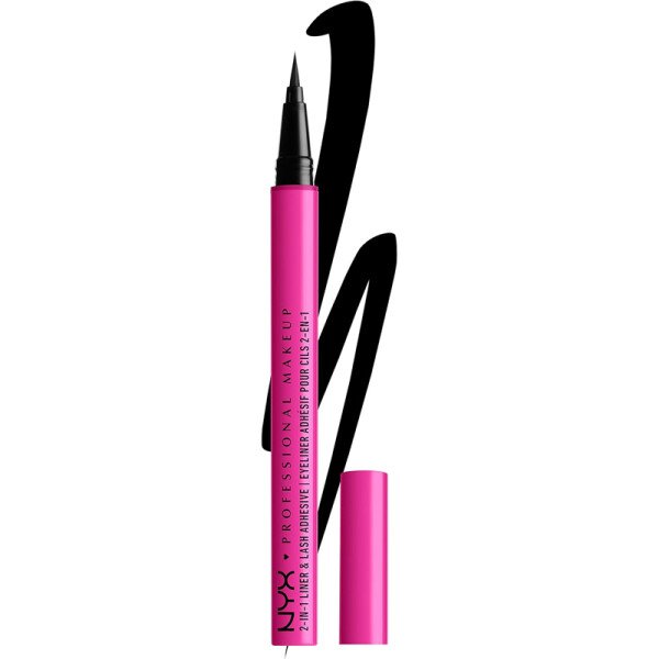 t has a vegan formula that is resistant to water and stays on the skin for up to 24 hours from the time of application. NYX Makeup 2-in-1 Liner & Lash Adhesive Baddest Black X 6