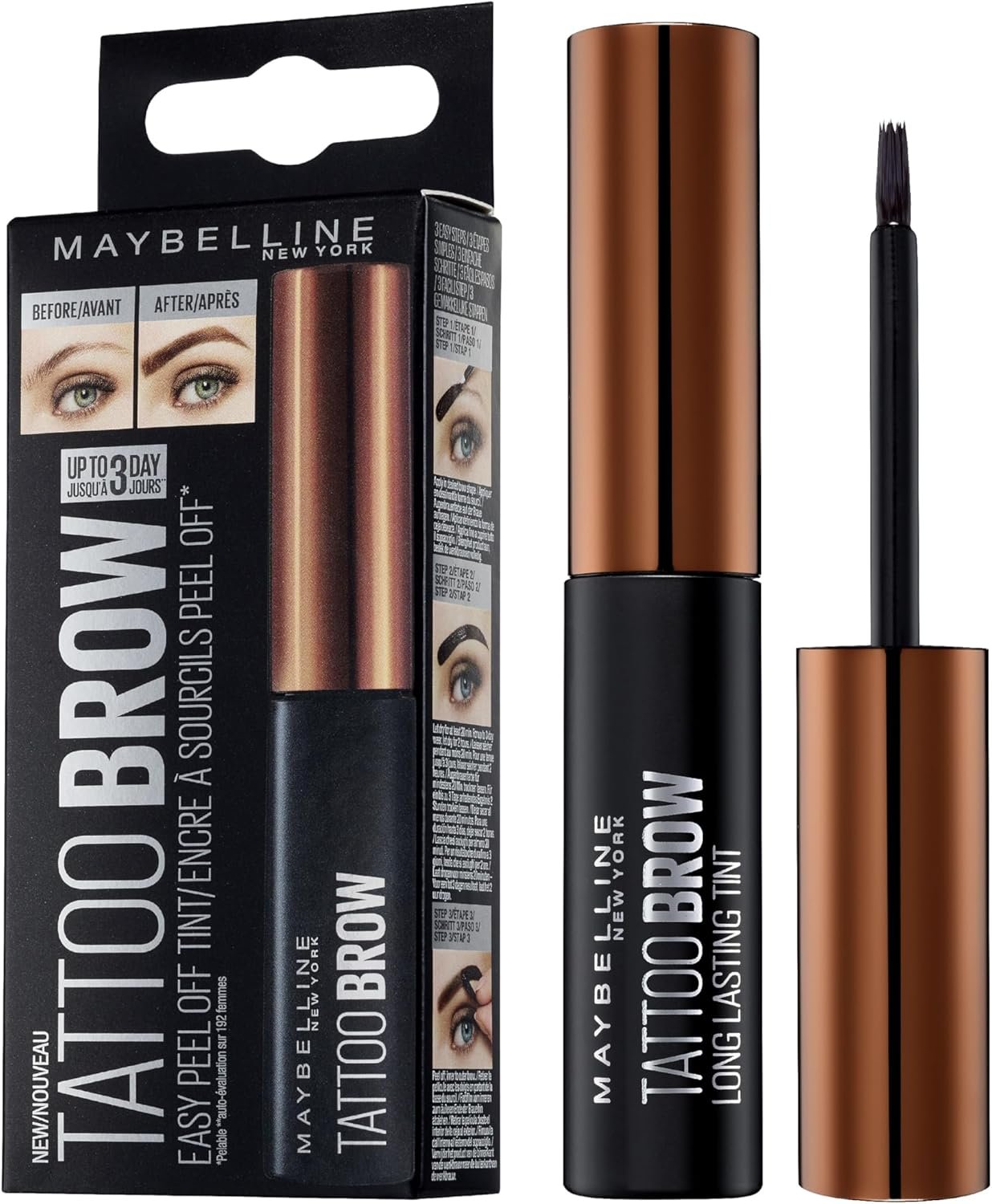 Maybelline Tattoo Brow Maybelline Tattoo Brow Peel Off Eyebrow Gel Tint Dark Brown X 3 - Image 1